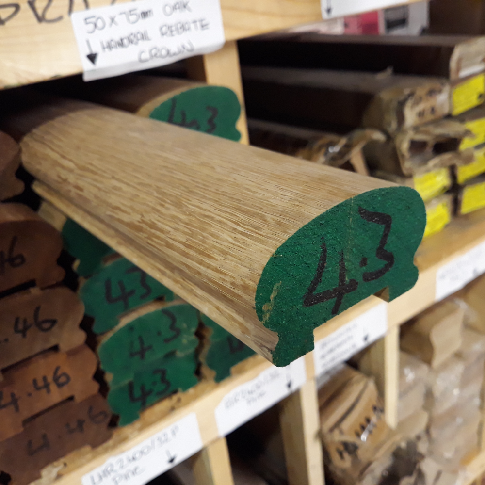 Product photograph of 50 x 75mm Oak Crown Handrail 32mm Groove American White Oak Crown Handrail