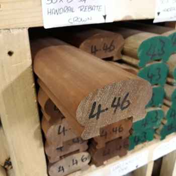 Product photograph of 50 x 75mm Sapele Crown Handrail 32mm Groove Sapele Crown Handrail