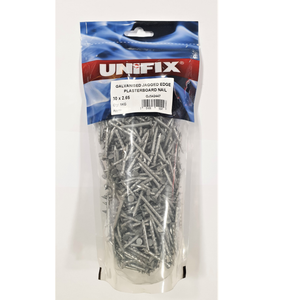 Product photograph of Galvanised Jagged Plasterboard Nails 1KG Pack 