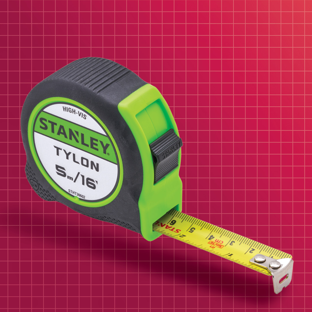 Product photograph of STANLEY Hi-Vis Tylon Tape 5 & 8 MTS 5 METRE