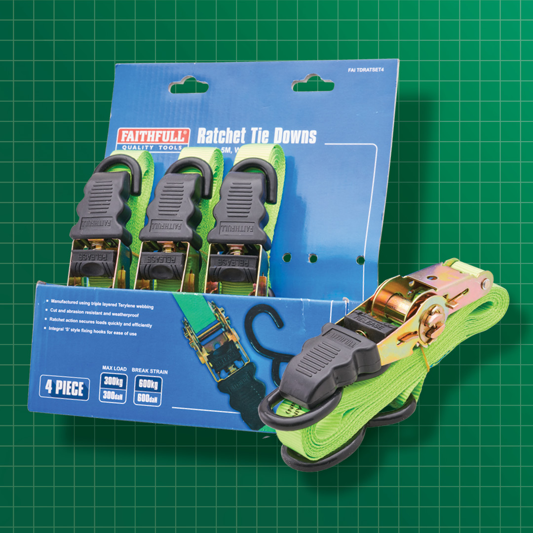 Product photograph of FAITHFULL 4 Piece Ratchet Tie Down Set